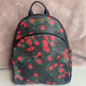 Michael Kors abbey med backpack Black MK Red rose